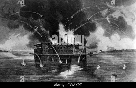 Le bombardement par les batteries des Confédérés à Fort Sumter à Charleston, Caroline du Sud, le 12 avril 1861, du New York Times Banque D'Images