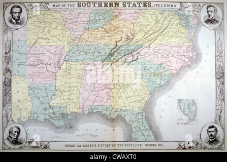 Carte des états du sud, publié pour Harper's Pictorial History de la Grande Rébellion, Décembre 1863 Banque D'Images