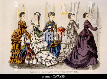 La mode féminine de 'Godey's Lady's Book' pour février, 1870. Photo : Courtesy Everett Collection Banque D'Images