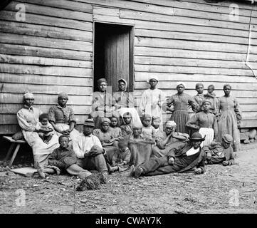 La guerre civile, African American 'contrabands" (esclaves), à la maison, Cumberland Foller Landing, Virginia, par James F. Banque D'Images