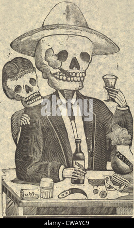 Détail de Calavera Tapatia, traduction : Crânes de l'Etat de Jalisco, broadside montrant le squelette de sexe masculin ayant un verre de Banque D'Images