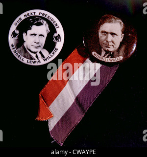 Boutons de la campagne pour la campagne présidentielle du candidat républicain Wendell Willkie, 1940 Banque D'Images