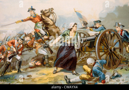 La bataille de Monmouth, Mary Ludwig Hays (aka Molly Pitcher) chargement d'un canon, le 28 juin, 1778 Banque D'Images