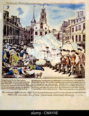 Le massacre de Boston, le 5 mars 1770, broadside gravé, imprimé et vendu par Paul Revere, 1770 Banque D'Images