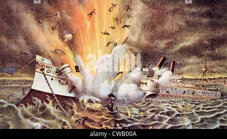 La guerre hispano-américaine, la destruction du cuirassé Maine dans le port de La Havane, 15 février, 1898 Banque D'Images
