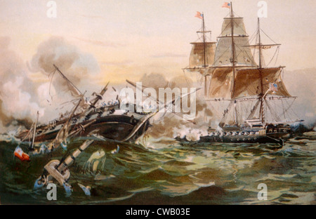 La guerre de 1812, bataille navale entre la frégate américaine Constitution et le navire de guerre britannique Guerriere, 1812 Banque D'Images