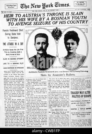 L'archiduc François-Ferdinand (1863-1914), et de la Duchesse Sophie Chotek (1868-1914) dans le New York Times après leur Banque D'Images