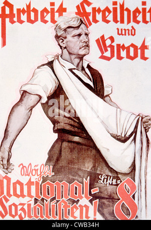 Travail, la liberté et le pain !, affiche électorale du parti nazi, ca. 1931 Banque D'Images