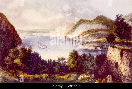 La rivière Hudson comme vu de Fort Putnam à West Point, New York, Currier & Ives Banque D'Images