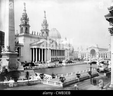 World's Columbian Exposition, Chicago, Illinois : Palais des Arts Mécaniques et lagon. Photo par Frances Benjamin Johnston, 1892 Banque D'Images