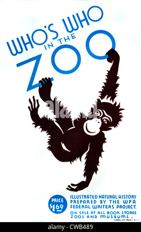 Affiche publicitaire de WPA Federal Writers' Project guide illustré de l'histoire naturelle, le texte dit ceci : "Qui est qui dans le zoo Banque D'Images