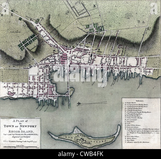 Des cartes. Un plan de la ville de Newport (Rhode Island). Interrogés par Charles Blaskowitz, gravé et publier'd par Willm. Faden. Banque D'Images