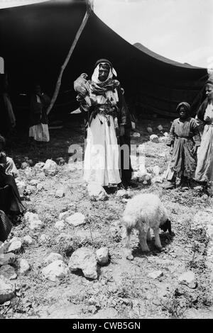 Chasseur bédouin avec son enfant et falcon, Jérusalem, photo de colonie américaine Service Photo, vers 1898-1946 Banque D'Images