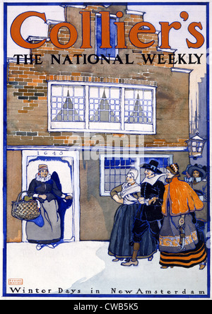 La ville de New York. Journées d'hiver à New Amsterdam. Publié en couverture de : Collier's Weekly, 9 décembre 1905. Aquarelle et gouache, Banque D'Images