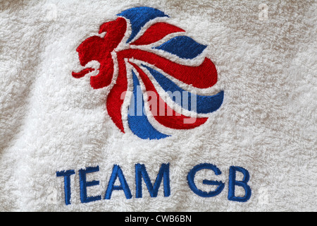 Détail de broderie sur peignoir fourni à l'équipe Go Olympiens pour les Jeux Olympiques de 2012 à Londres en Août Banque D'Images