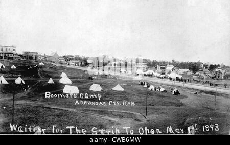 Boomers Camp, en attente de la séquence d'ouverture, de l'Arkansas City, Kansas, photographie, Mars 1, 1893 Banque D'Images