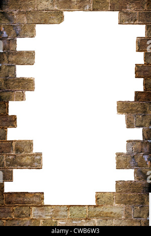 Texture de fond d'une texture rugueuse très mur de briques avec un gros trou dans le