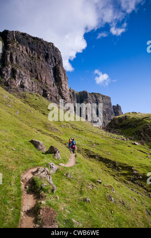 Les randonneurs autour de l'Quiraing sur l'île de Skye, Écosse, Royaume-Uni Banque D'Images