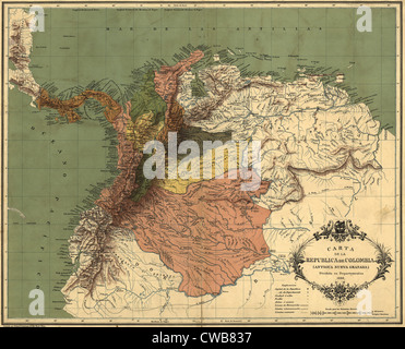 Carte de la République de Colombie, ca. 1886 Banque D'Images