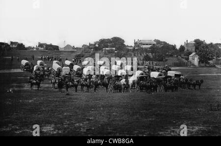 La guerre civile. Wagon Train de télégraphe militaire près de Richmond, en Virginie, Corps 1865 Banque D'Images