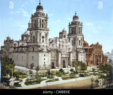 Le Mexique, la cathédrale, la ville de Mexico, photochrom par William Henry Jackson, vers 1899. Banque D'Images