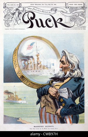 La grande flotte blanche. L'illustration montre une gigantesque de l'examen de l'Oncle Sam un cuirassé de l'US Navy's Great White Fleet. 1908 Banque D'Images