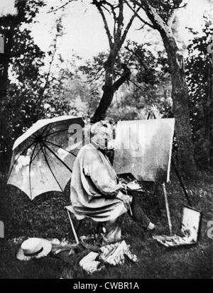 Jean Baptiste Camille Corot (1796-1875), peintre paysagiste français à l'extérieur à son chevalet. Ca. 1860. Banque D'Images
