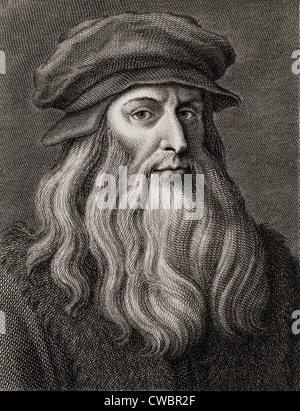 Leonardo da Vinci (1452-1519), peintre italien de la Renaissance de Florence. Gravure par Cosomo Colombini (d. 1812) après un Banque D'Images