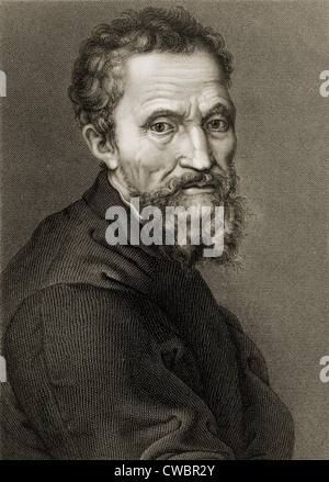 Michelangelo Buonarroti (1475-1564), peintre italien de la Renaissance, sculpteur et architecte. Gravure du xixe siècle par Jean Louis Banque D'Images