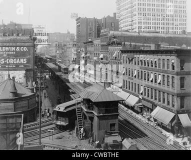 Vue d'ensemble de Chicago's Wabash Avenue, montrant des railroad, ca. 1907. Banque D'Images