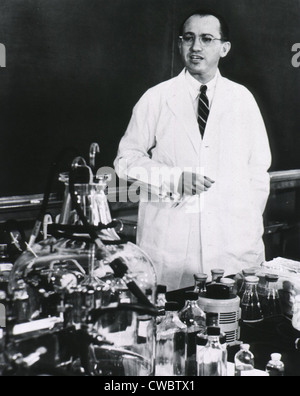 Jonas E. Salk (1914-1995), promoteur américain du premier vaccin contre la poliomyélite, debout derrière le tableau, donner des conférences. Ca. 1955. Banque D'Images