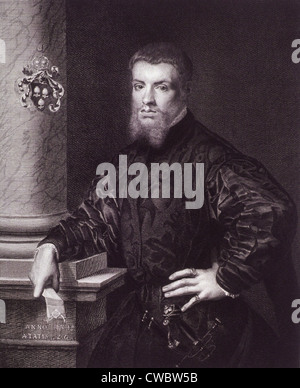 Portrait de Vésale (1514 - 1564), anatomiste belge. Gravure de A. Dezarrois. Banque D'Images