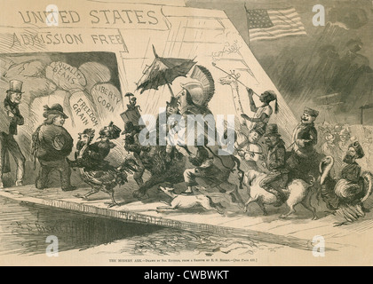L'ARCHE MODERNE. Caricature politique sans restriction la satire de l'immigration dans les États-Unis en 1871. Les hommes de nombreuses courses et Banque D'Images