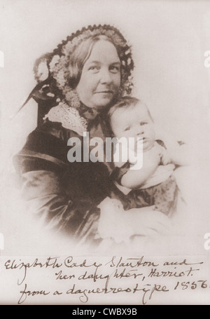 Elizabeth Cady Stanton (1815-1902), tenant sa petite fille Harriot, l'un de ses sept enfants en 1856. Harriot Banque D'Images