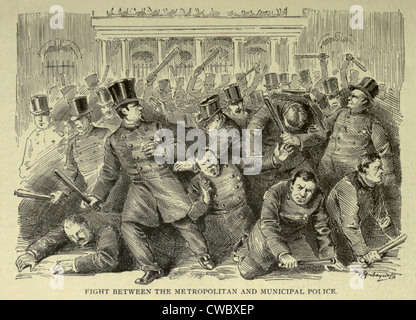 New York City Police émeute de 1857. Entre l'émeute dissous récemment, la corruption de la police municipale de New York et la nouvelle, Banque D'Images