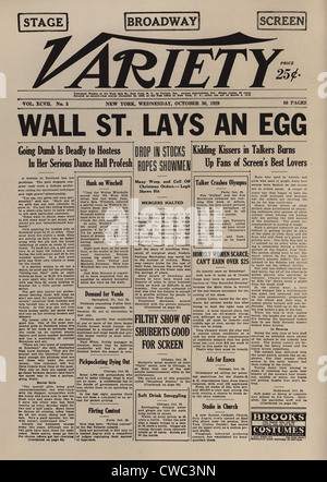 WALL STREET POND UN ŒUF. Manchette du célèbre journal divertissement divers le 30 octobre 1929 faisant référence à l'encours Banque D'Images