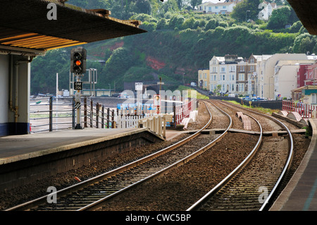 En regardant de la gare de Dawlish le long de la ligne de chemin de fer en direction de Teignmouth Banque D'Images