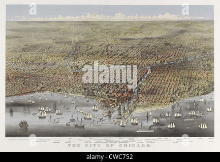 La ville de Chicago en 1874. Vue d'ensemble de l'Illinois de Chicago, au-dessus du lac Michigan des éléments énumérés ci-dessous de l'image. Banque D'Images