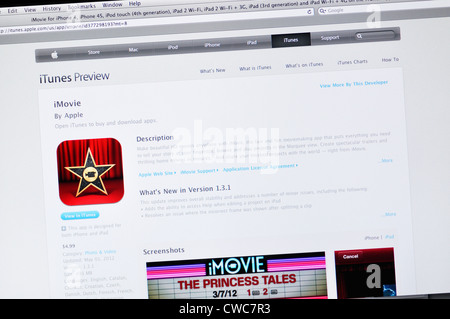 Site web de l'application iMovie - tour accueil films dans des bandes-annonces hollywoodiennes Banque D'Images