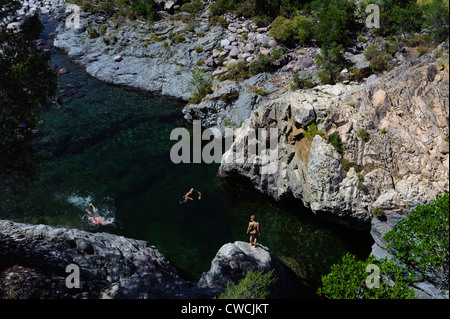 Swimming in river Frango, Corse, France Banque D'Images