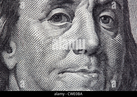 Portrait de Benjamin Franklin de one hundred dollar bill Banque D'Images