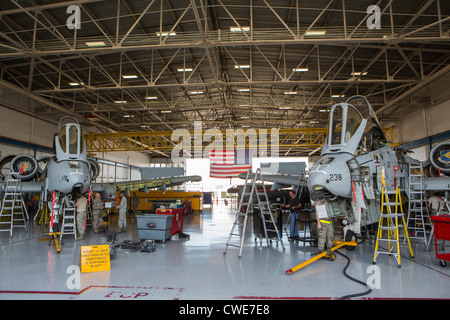 Aviateurs, effectuer des travaux de maintenance sur un A-10 Thunderbolt du 354e Escadron de chasse à la base aérienne Davis-Monthan Air Force Base. Banque D'Images