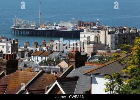 Vue générale de la jetée de Brighton (Palace Pier) et les villes de mer, Brighton et Hove, East Sussex, UK. Banque D'Images