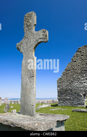 Croix de Pierre à Kilnave Chapelle, Isle of Islay, Agyll et Bute, Ecosse, Royaume-Uni. Banque D'Images