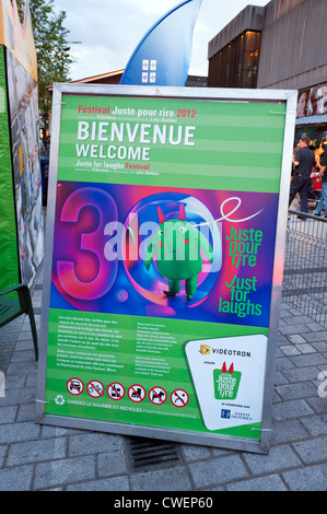 Panneau de bienvenue pour le Festival Juste pour rire à Montréal, province de Québec, Canada. Banque D'Images