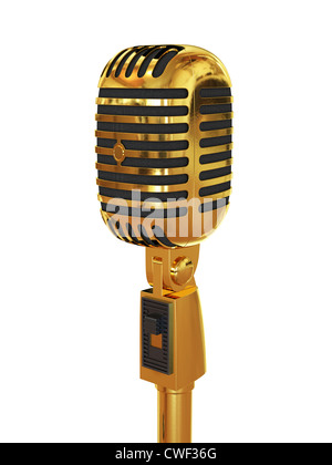 3D render of microphone d'or Banque D'Images