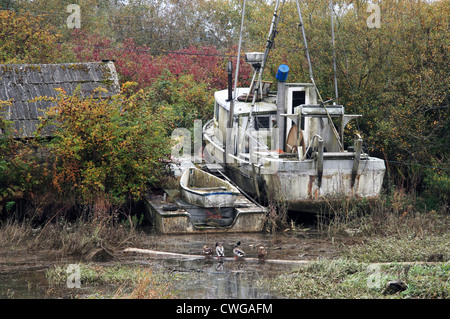 Vieux bateaux de pêche abandonnés surmonté avec le temps. Banque D'Images