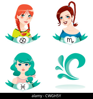 Cartoon illustration de l'eau zodiac sign femme Banque D'Images