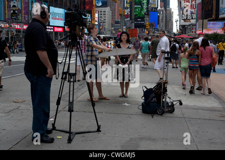 Un plat de tournage du film un segment à Times Square New York City pour les médias Banque D'Images