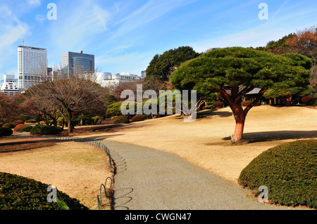 Toits de Tokyo vu du Jardin National de Shinjuku Gyoen en hiver Banque D'Images